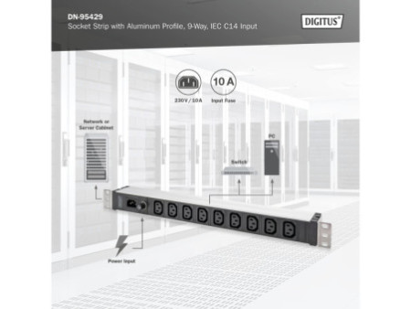 DIGITUS Multiprise 19', 9 prises, 1 U