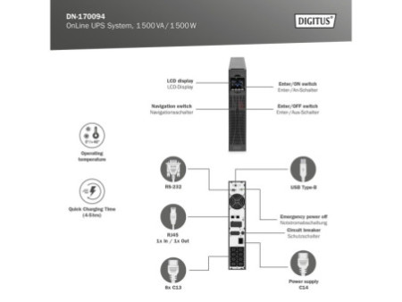 DIGITUS Système UPS OnLine, 1.500 VA, 1.500 W