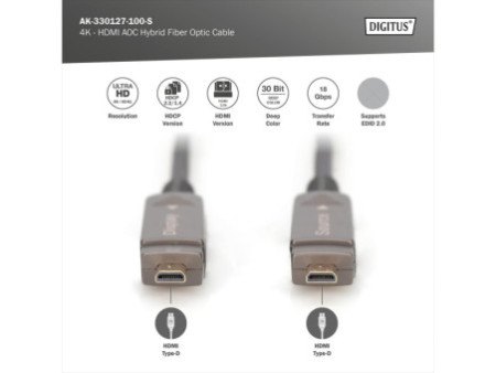 DIGITUS Câble optique hybride actif AOC HDMI, 4K, noir, 10 m