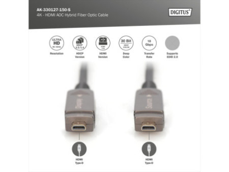DIGITUS Câble optique hybride actif AOC HDMI, 4K, noir, 15 m