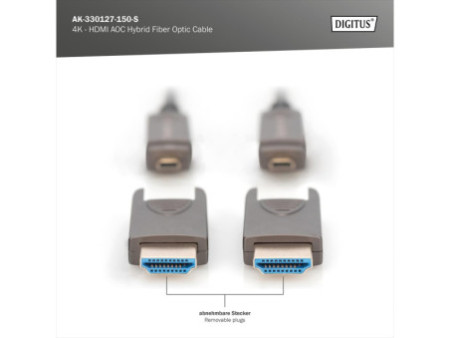 DIGITUS Câble optique hybride actif AOC HDMI, 4K, noir, 15 m