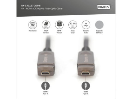 DIGITUS Câble optique hybride actif AOC HDMI, 4K, noir, 20 m