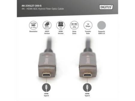 DIGITUS Câble optique hybride actif AOC HDMI, 4K, noir, 30 m