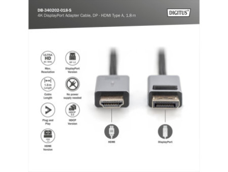 DIGITUS Câble adaptateur DisplayPort 4K DP - HDMI type A
