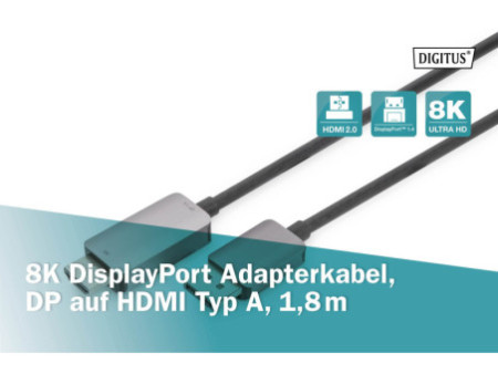 DIGITUS Câble adaptateur DisplayPort, DP - HDMI type A, 8K