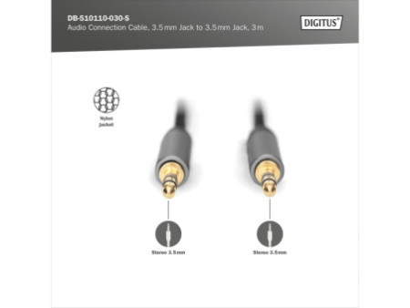 DIGITUS Câble de raccordement audio, jack mâle 3,5 mm, 3 m
