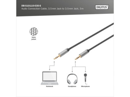 DIGITUS Câble de raccordement audio, jack mâle 3,5 mm, 3 m