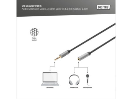 DIGITUS Câble d'extension audio, jack mâle 3,5 mm, 1,8 m