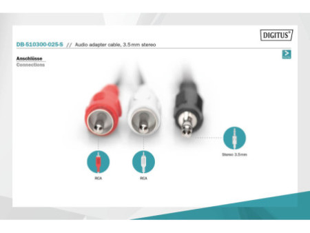 DIGITUS Câble audio adaptateur, fiche jack 3,5 mm, 2,5 m