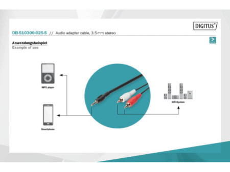DIGITUS Câble audio adaptateur, fiche jack 3,5 mm, 2,5 m