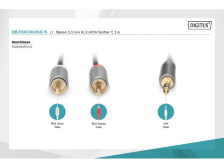 DIGITUS Câble adaptateur audio stéréo, prise jack - RCA, 1 m