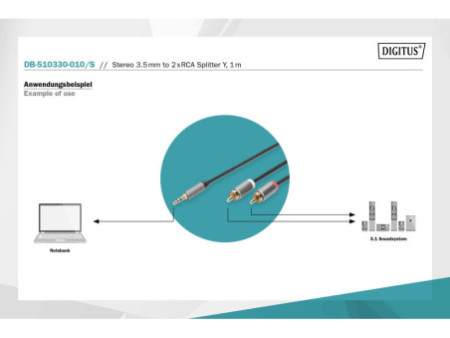DIGITUS Câble adaptateur audio stéréo, prise jack - RCA, 1 m