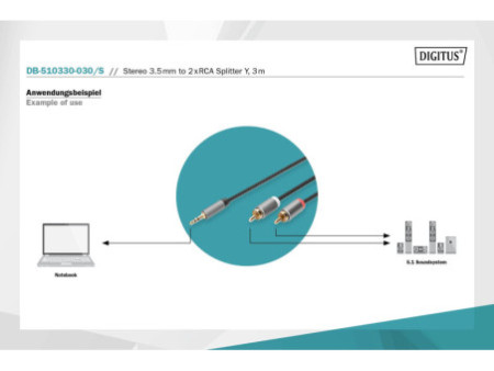 DIGITUS Câble adaptateur audio stéréo, prise jack - RCA, 3 m