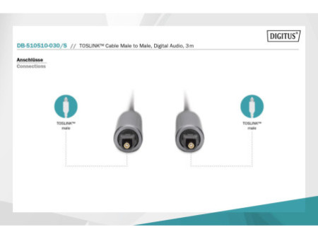 DIGITUS Câble de raccordement Toslink, fiche Toslink, 3,0 m