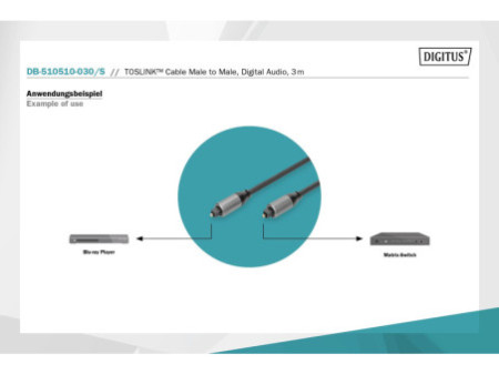 DIGITUS Câble de raccordement Toslink, fiche Toslink, 3,0 m