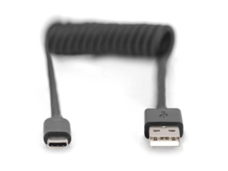 DIGITUS Câble spiralé USB 2.0, USB-A - USB-C, 1,0 m