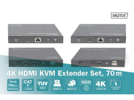 DIGITUS Kit d'extension KVM HDMI 4K, 70 m