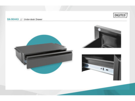 DIGITUS Tiroir de bureau, noir-mat