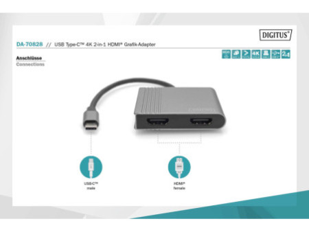 DIGITUS Adaptateur graphique, USB-C - HDMI 2-en-1