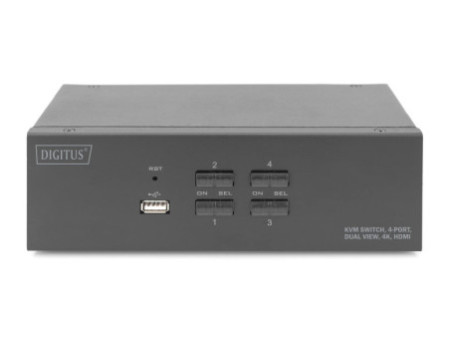 DIGITUS Commutateur KVM, 4 ports, double affichage, 4K, HDMI