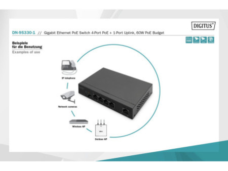 DIGITUS Commutateur Gigabit Ethernet PoE 4 ports