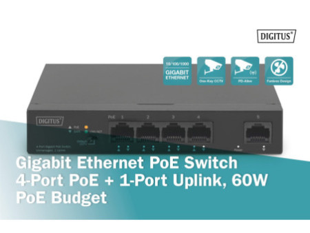 DIGITUS Commutateur Gigabit Ethernet PoE 4 ports