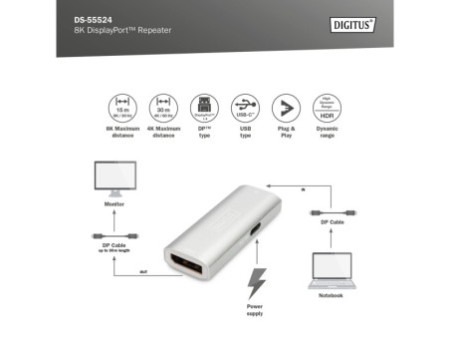DIGITUS Répéteur DisplayPort 8K, argenté
