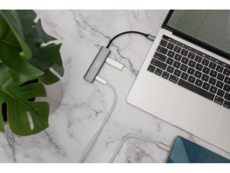 DIGITUS Hub USB-C, 4 ports, 2x USB A + 2x USB-C, gris foncé