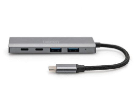 DIGITUS Hub USB-C, 4 ports, 2x USB A + 2x USB-C, gris foncé