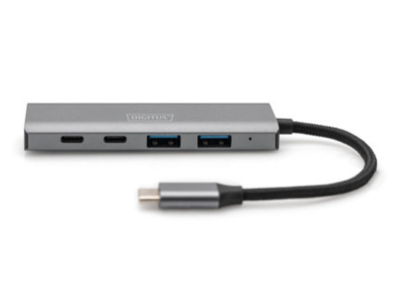 DIGITUS Hub USB-C, 4 ports, 2x USB A + 2x USB-C, gris foncé