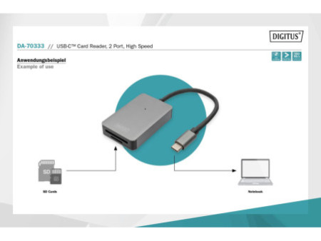 DIGITUS Lecteur de carte USB-C High Speed, 2 ports, gris