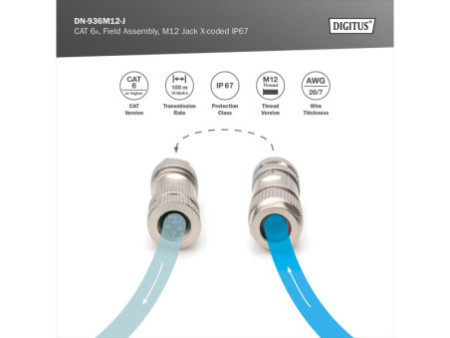DIGITUS Connecteur M12 femelle à codage x, cat.6A, IP67