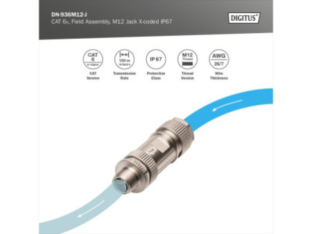 DIGITUS Connecteur M12 femelle à codage x, cat.6A, IP67