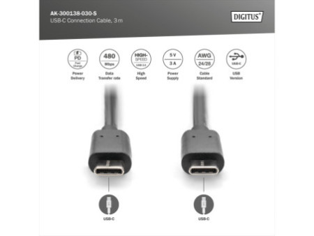 ASSMANN Câble de raccordement USB 3.0, USB-C - USB-C, 3,0 m