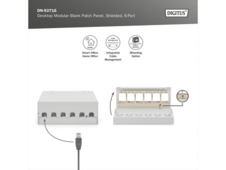 DIGITUS Panneau de brassage modulaire Desktop, 6 ports