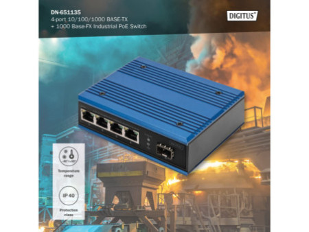 DIGITUS Commutateur industriel Gigabit Ethernet PoE Switch