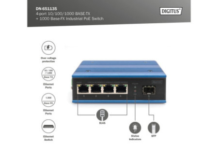 DIGITUS Commutateur industriel Gigabit Ethernet PoE Switch