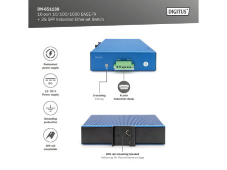 DIGITUS Commutateur industriel Gigabit Ethernet Unmanaged