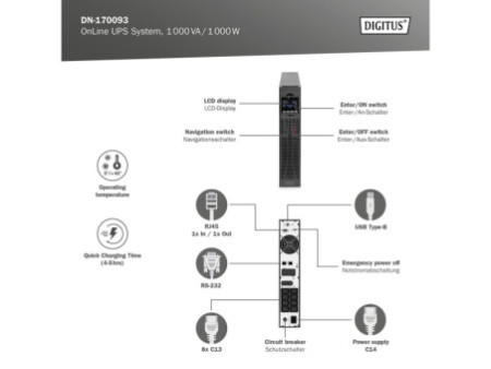 DIGITUS Onduleur OnLine, 1.000 VA/ 1.000 watts