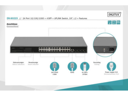 DIGITUS Commutateur 19' Gigabit Etherneet Switch, 24 ports