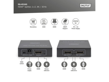 DIGITUS Répartiteur HDMI 4K, 1x2, 4K / 30 Hz, noir