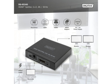 DIGITUS Répartiteur HDMI 4K, 1x2, 4K / 30 Hz, noir