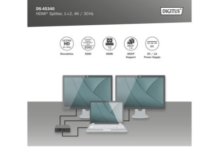 DIGITUS Répartiteur HDMI 4K, 1x2, 4K / 30 Hz, noir