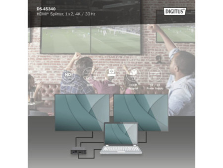 DIGITUS Répartiteur HDMI 4K, 1x2, 4K / 30 Hz, noir