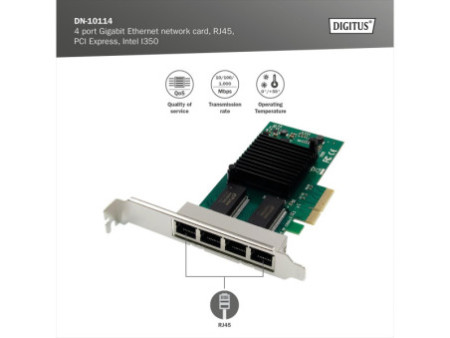 DIGITUS Carte réseau PCI Express Gigabit Ethernet, 4 ports