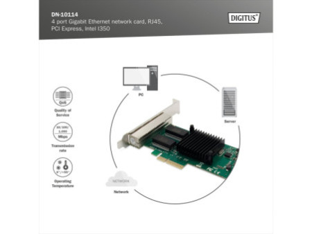 DIGITUS Carte réseau PCI Express Gigabit Ethernet, 4 ports