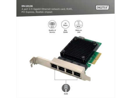 DIGITUS Carte réseau PCI Express Gigabit Ethernet, 4 ports