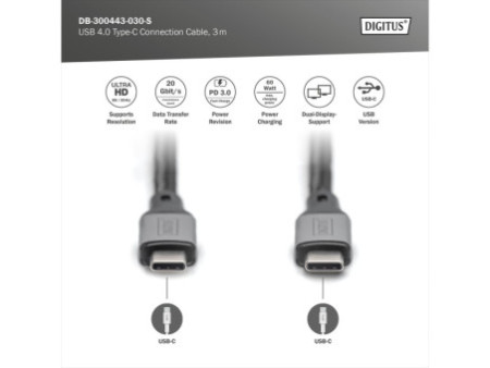DIGITUS Câble de raccordement USB 4.0, USB-C - USB-C, 3,0 m