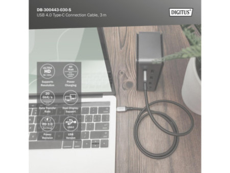 DIGITUS Câble de raccordement USB 4.0, USB-C - USB-C, 3,0 m