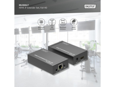 DIGITUS Kit d'extension Video HDMI IP, 120 m, noir
